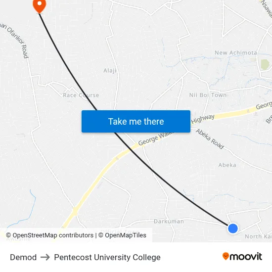 Demod to Pentecost University College map