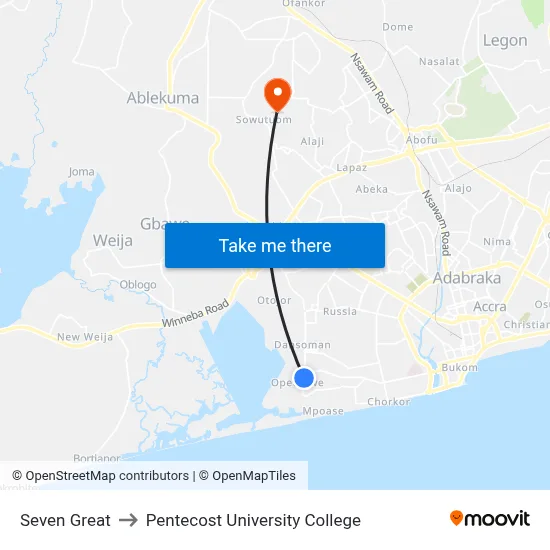 Seven Great to Pentecost University College map