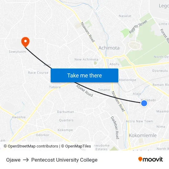 Ojawe to Pentecost University College map