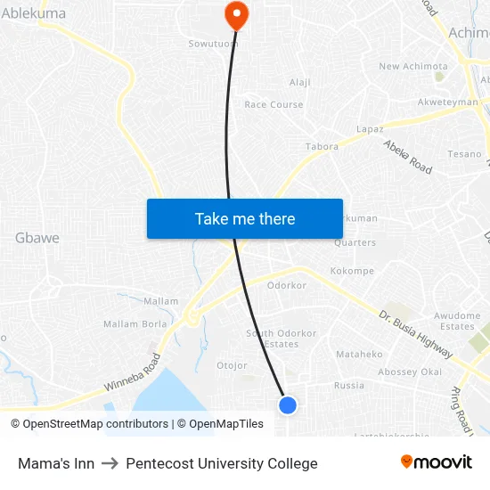 Mama's Inn to Pentecost University College map