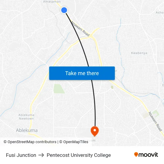 Fusi Junction to Pentecost University College map
