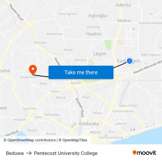 Beduwa to Pentecost University College map