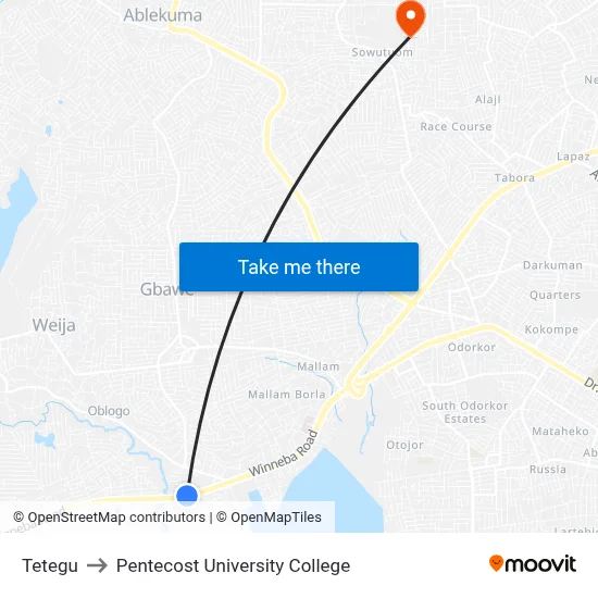 Tetegu to Pentecost University College map