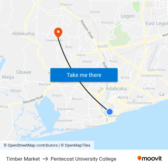 Timber Market to Pentecost University College map