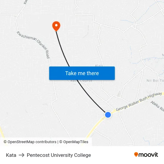 Kata to Pentecost University College map