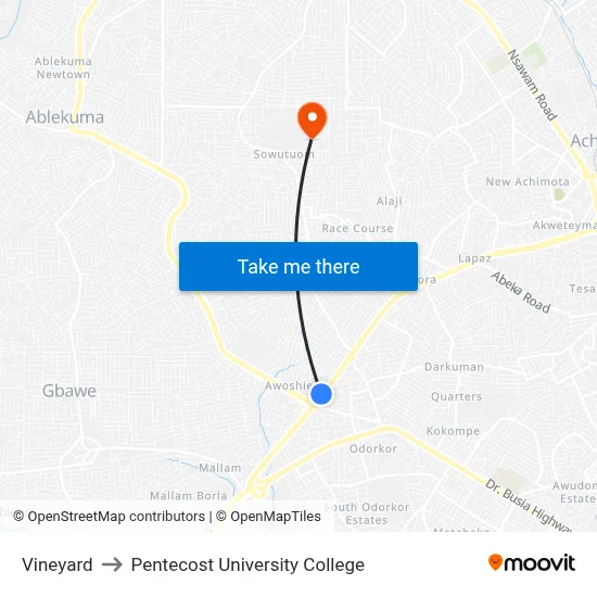 Vineyard to Pentecost University College map