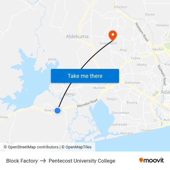 Block Factory to Pentecost University College map