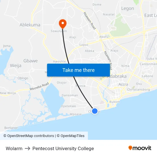 Wolarm to Pentecost University College map