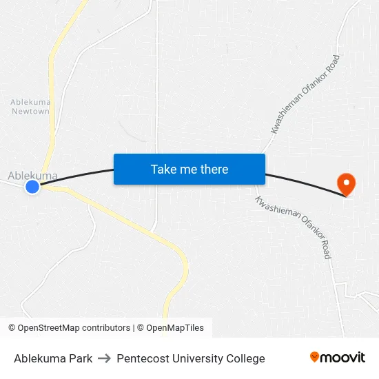 Ablekuma Park to Pentecost University College map
