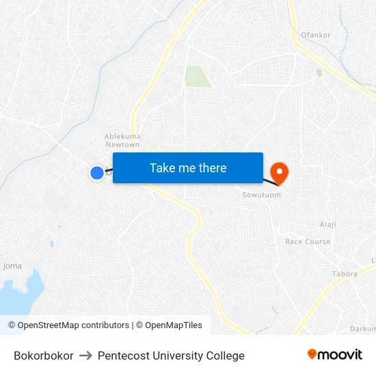 Bokorbokor to Pentecost University College map