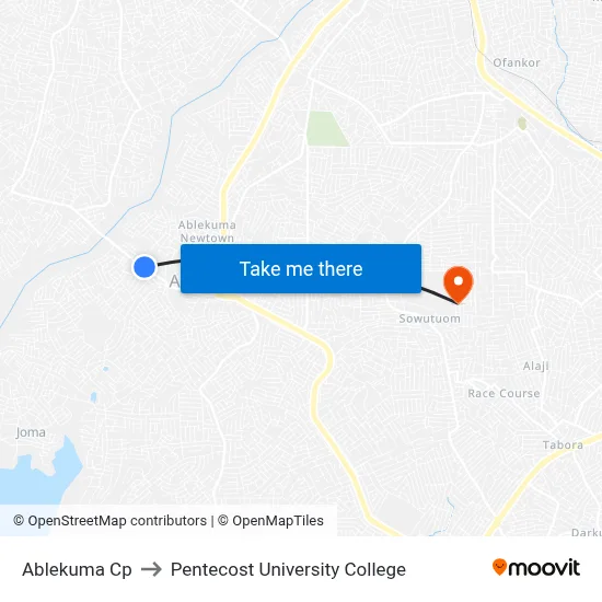 Ablekuma Cp to Pentecost University College map