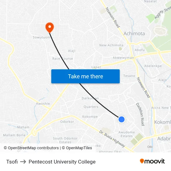 Tsofi to Pentecost University College map