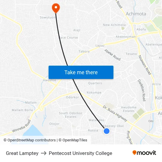 Great Lamptey to Pentecost University College map