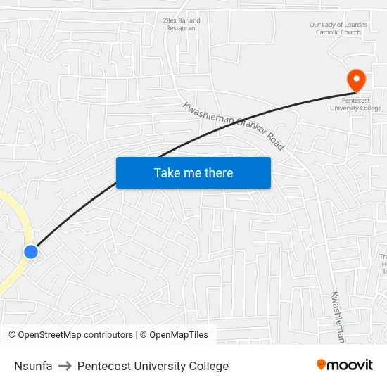 Nsunfa to Pentecost University College map