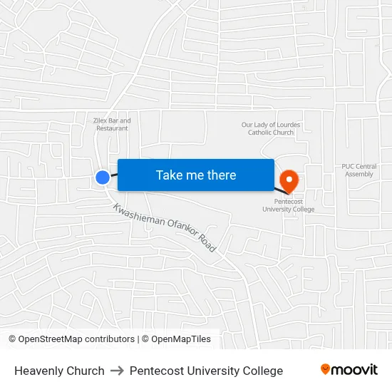 Heavenly Church to Pentecost University College map