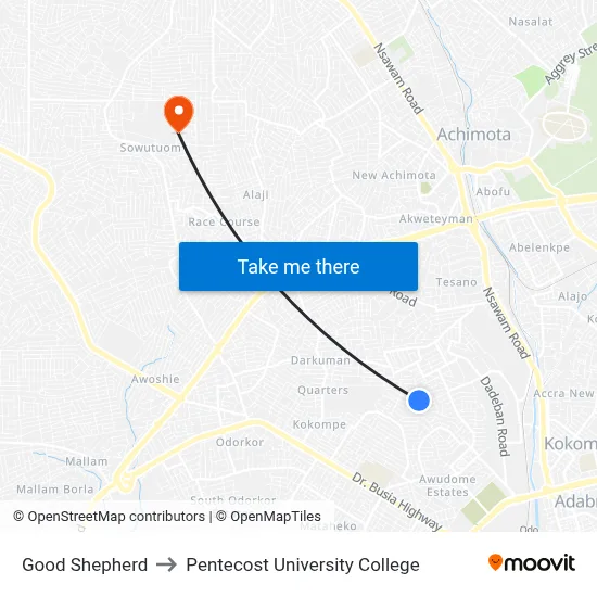 Good Shepherd to Pentecost University College map