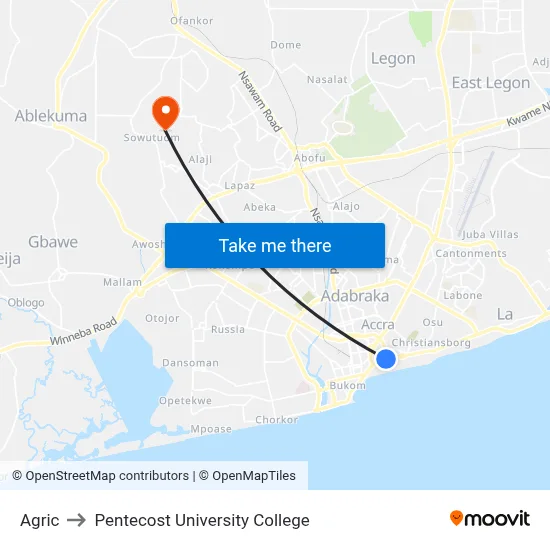 Agric to Pentecost University College map