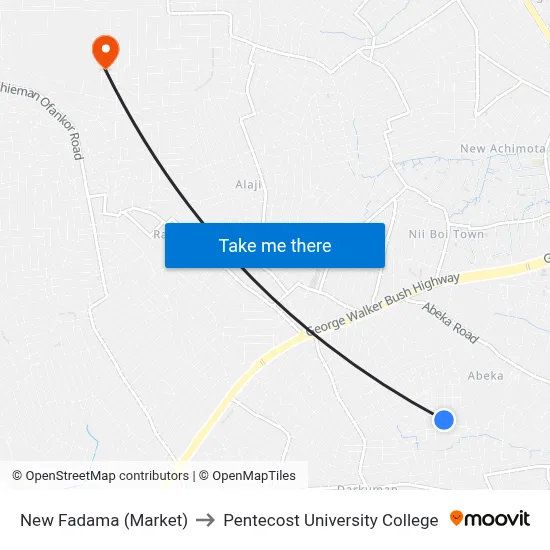 New Fadama (Market) to Pentecost University College map