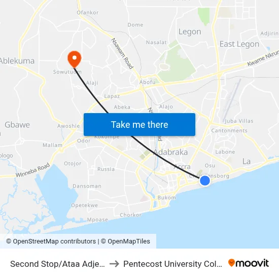 Second Stop/Ataa Adjettey to Pentecost University College map