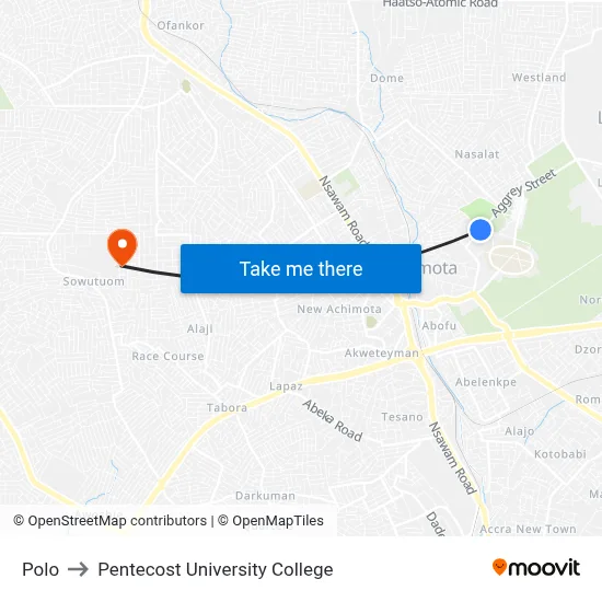 Polo to Pentecost University College map