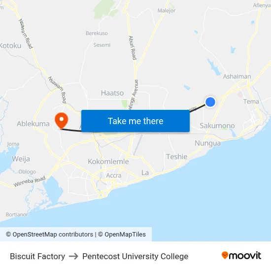 Biscuit Factory to Pentecost University College map