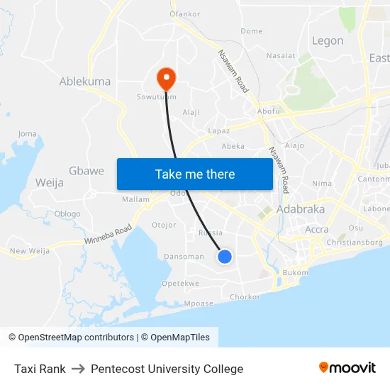 Taxi Rank to Pentecost University College map