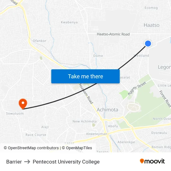 Barrier to Pentecost University College map
