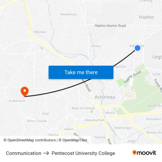 Communication to Pentecost University College map