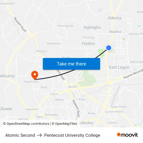 Atomic Second to Pentecost University College map