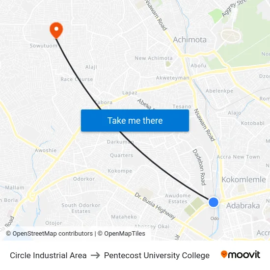 Circle Industrial Area to Pentecost University College map