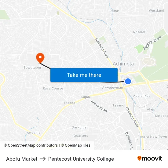 Abofu Market to Pentecost University College map