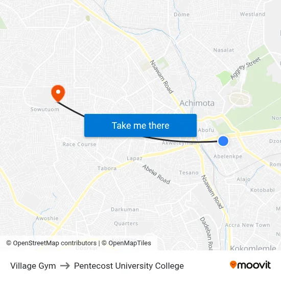 Village Gym to Pentecost University College map