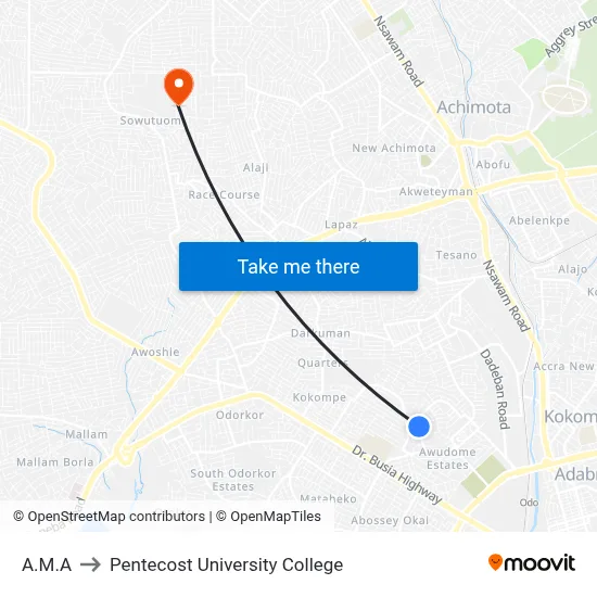 A.M.A to Pentecost University College map