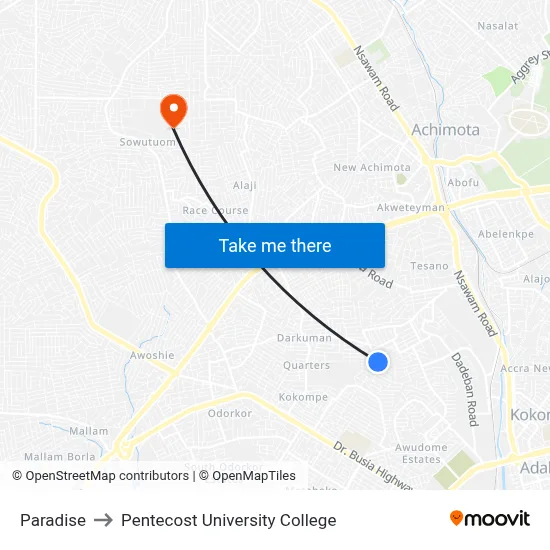 Paradise to Pentecost University College map