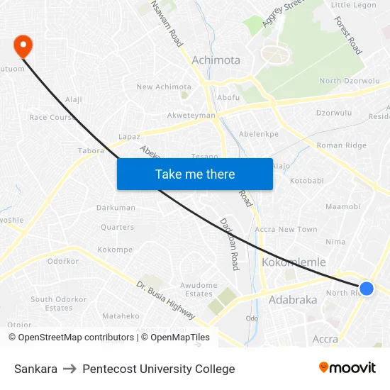 Sankara to Pentecost University College map