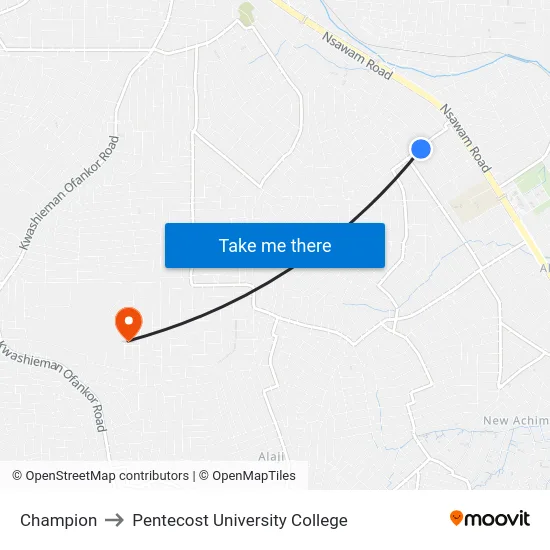 Champion to Pentecost University College map