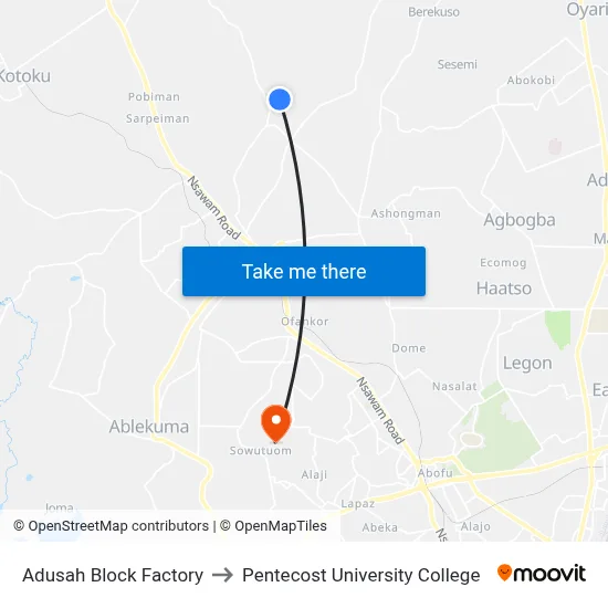 Adusah Block Factory to Pentecost University College map