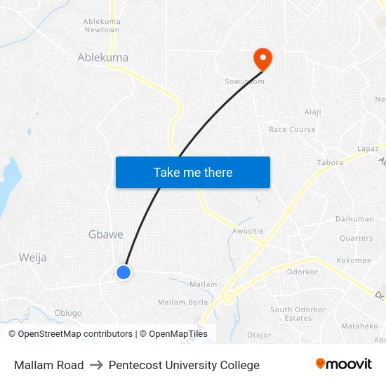 Mallam Road to Pentecost University College map
