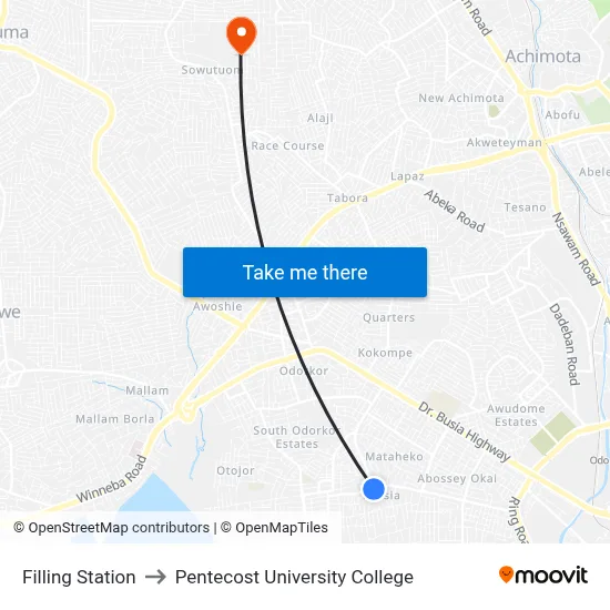 Filling Station to Pentecost University College map
