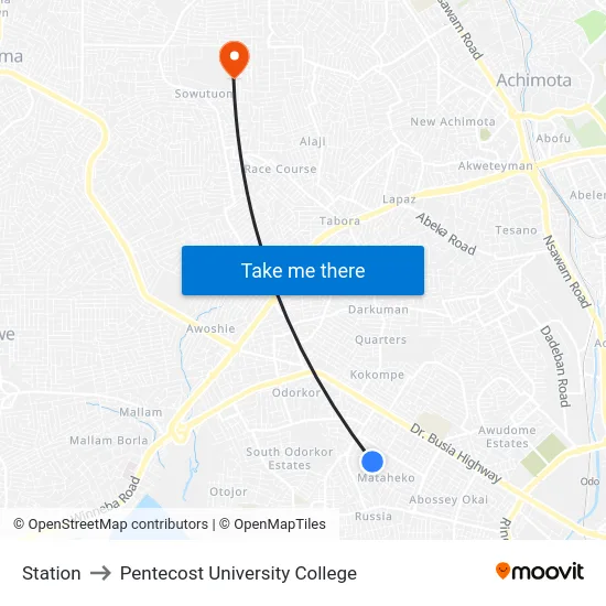 Station to Pentecost University College map