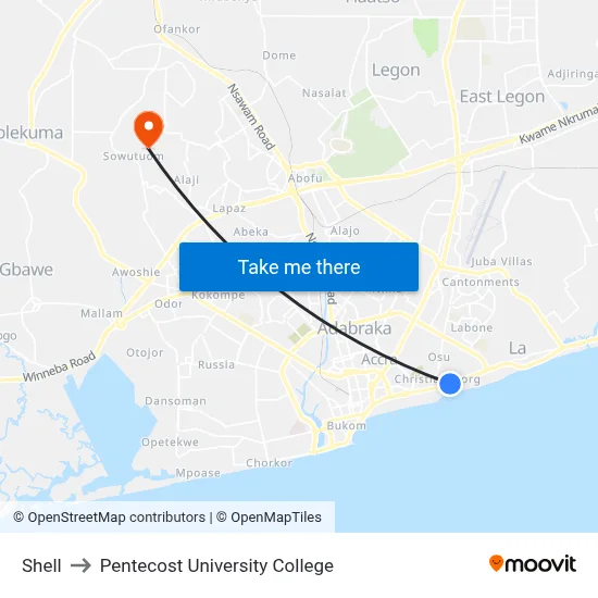 Shell to Pentecost University College map