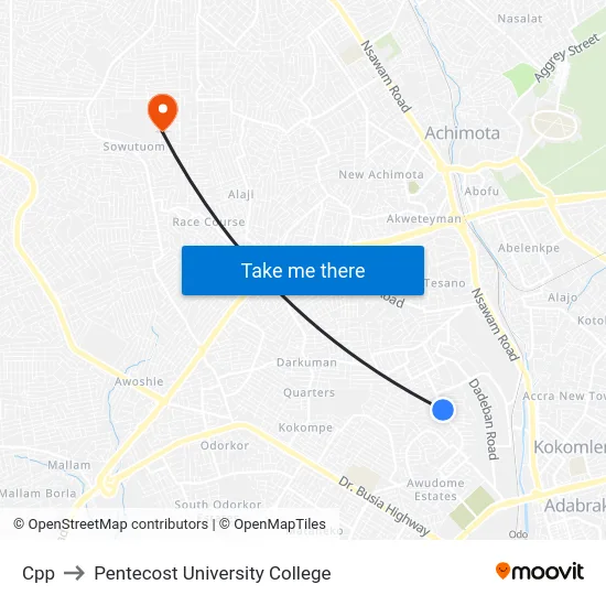 Cpp to Pentecost University College map
