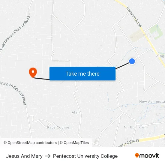 Jesus And Mary to Pentecost University College map