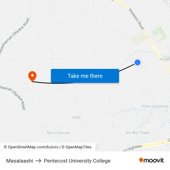 Masalaashi to Pentecost University College map