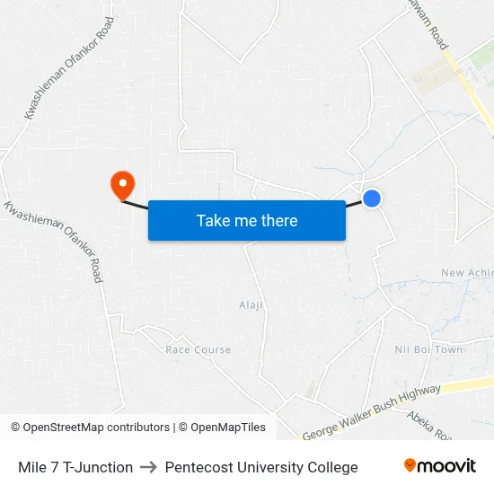 Mile 7 T-Junction to Pentecost University College map