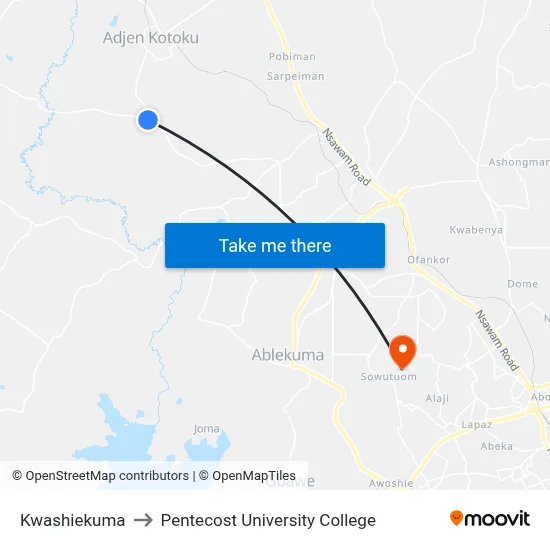 Kwashiekuma to Pentecost University College map