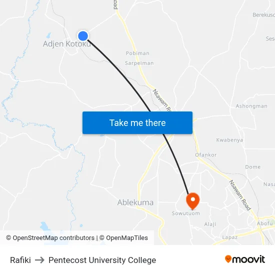 Rafiki to Pentecost University College map