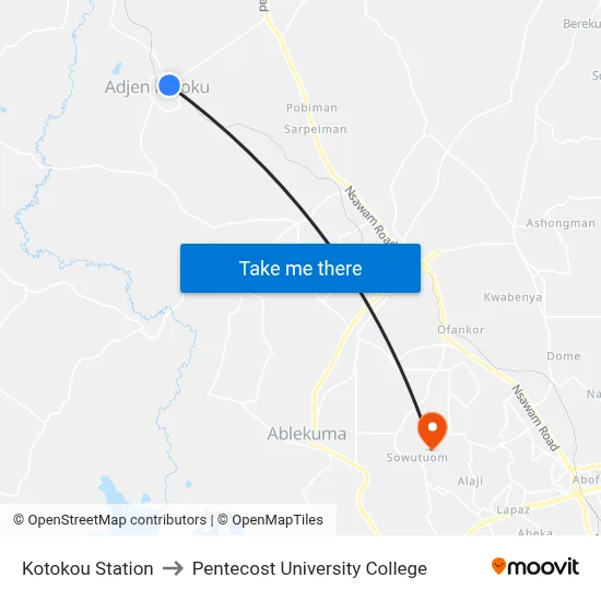 Kotokou Station to Pentecost University College map