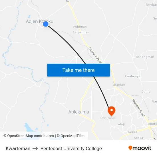Kwarteman to Pentecost University College map