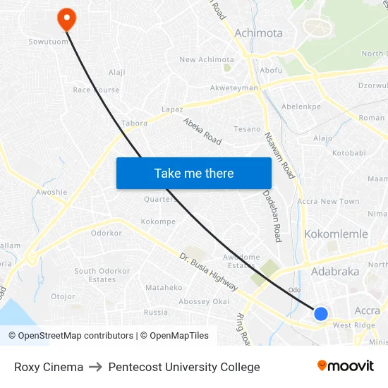 Roxy Cinema to Pentecost University College map